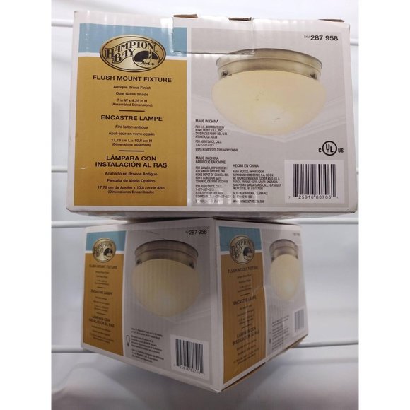 2pc.Antique Brass Hampton Bay Flush Mount Ceiling Fixture Round Lamp Fixtures - Picture 1 of 4